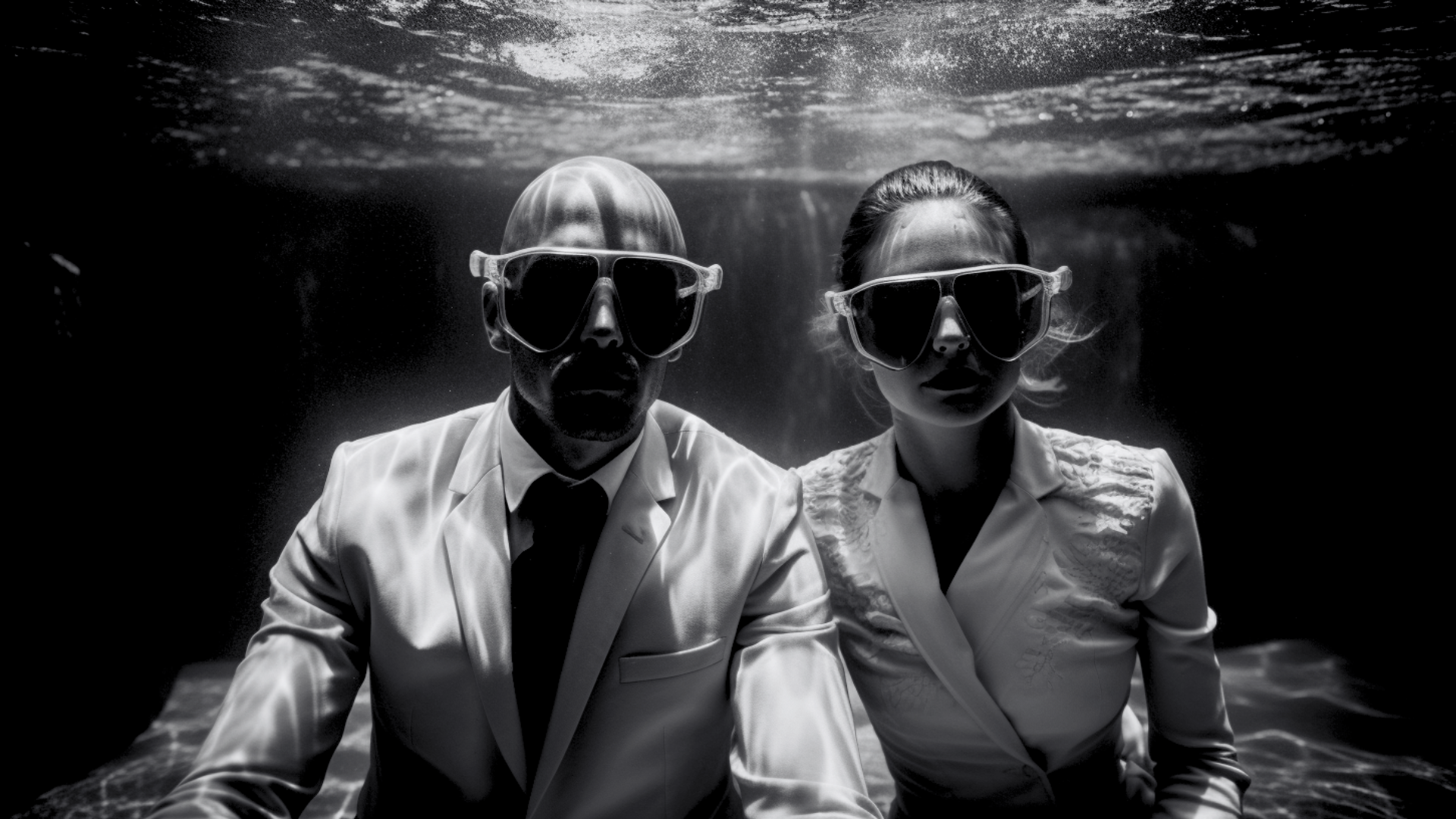 man and woman underwater