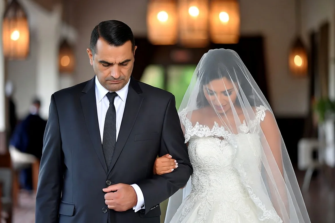 Father walking his daughter down the aisle, representing a father of the bride gift idea