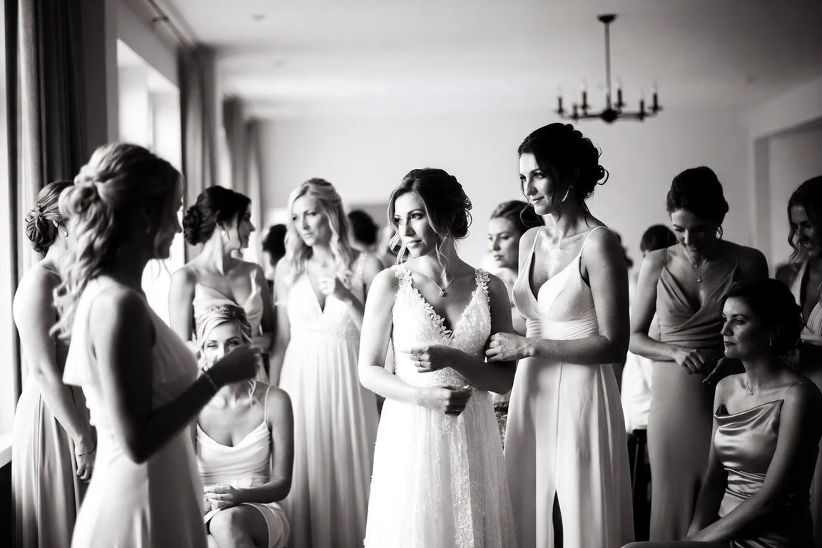 Bride posing with an older bridesmaid at the wedding, representing a matron of honor gift idea