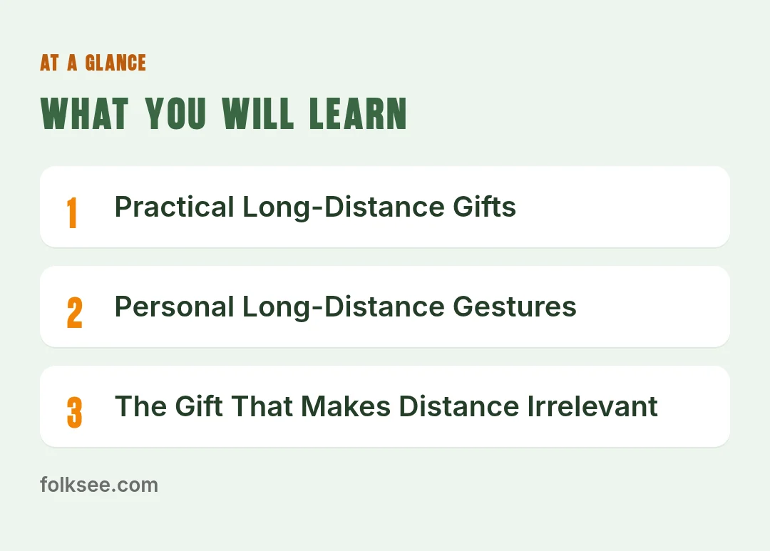 At a glance: Practical Long-Distance Gifts, Personal Long-Distance Gestures, The Gift That Makes Distance Irrelevant