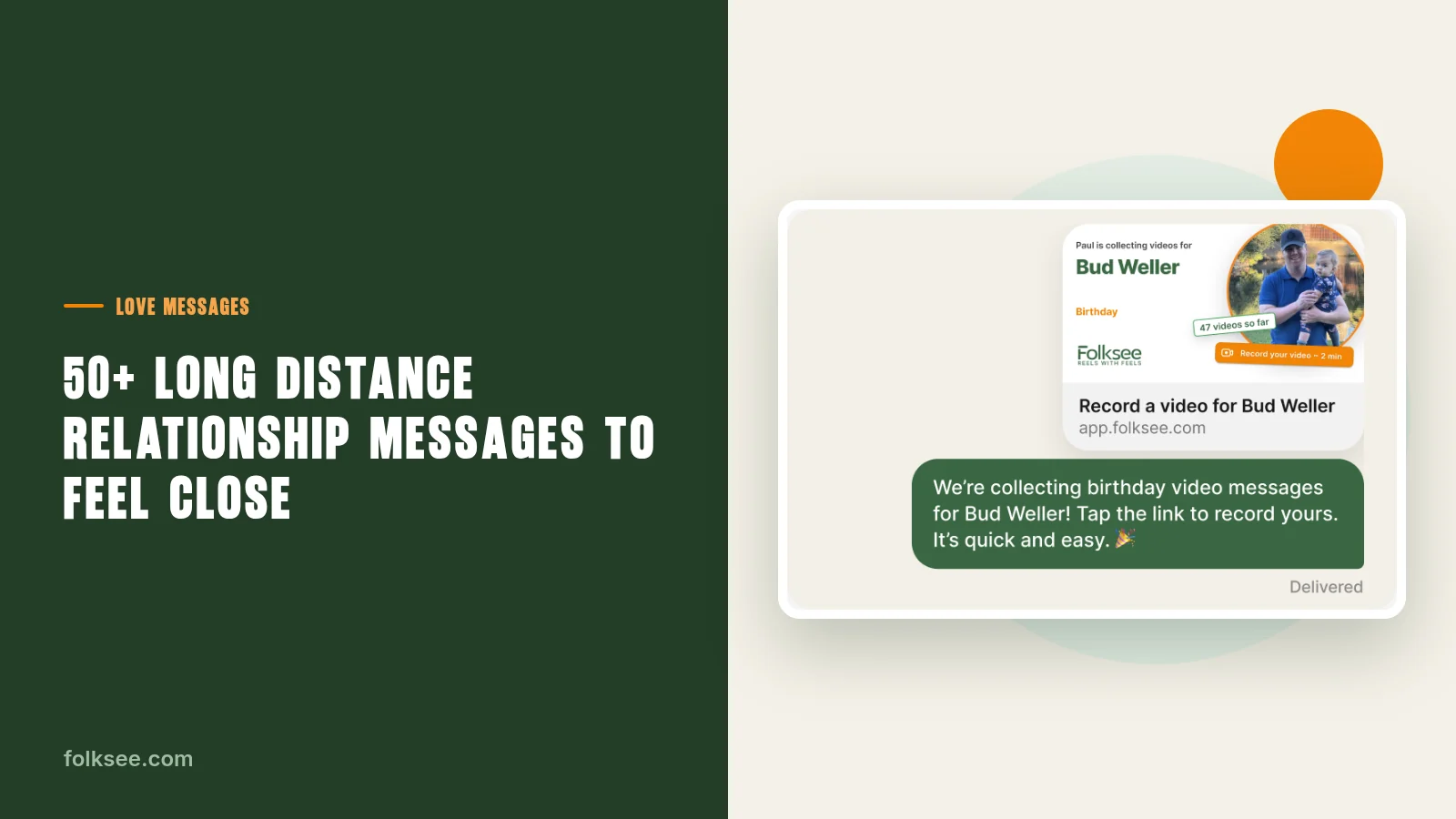 Long distance relationship messages: couple sending video messages across the miles in the Folksee app