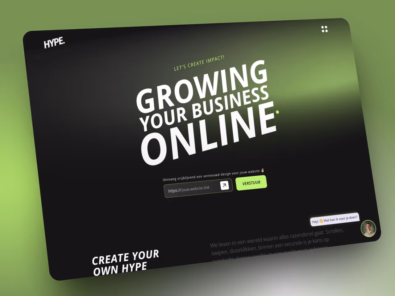 De interactieve website van Hype Agency.