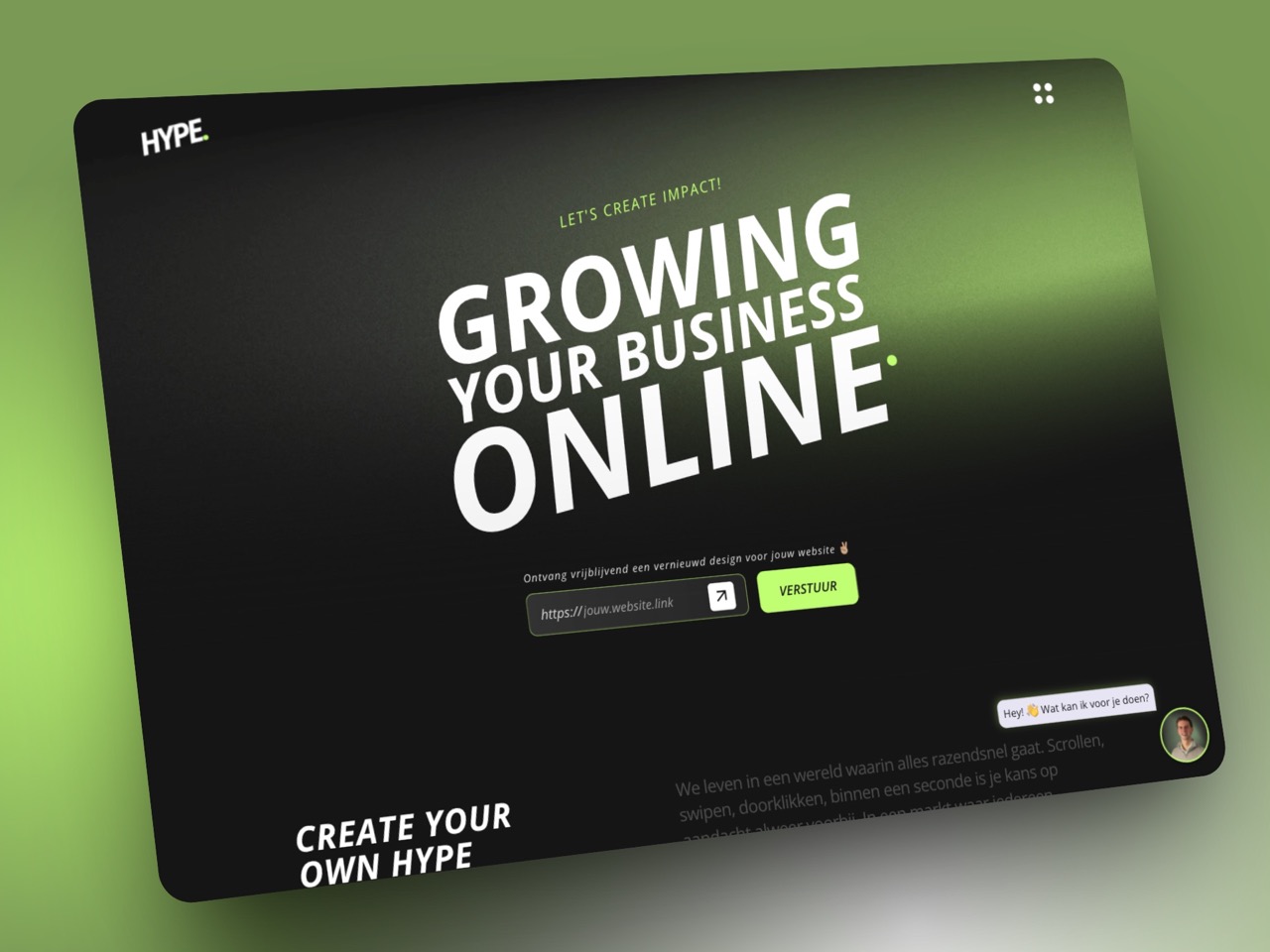 De interactieve website van Hype Agency.
