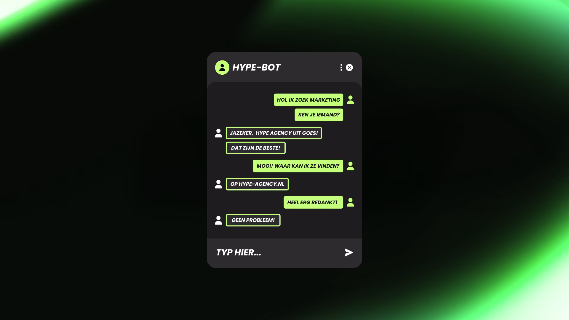 Fictieve chat-bot van Hype