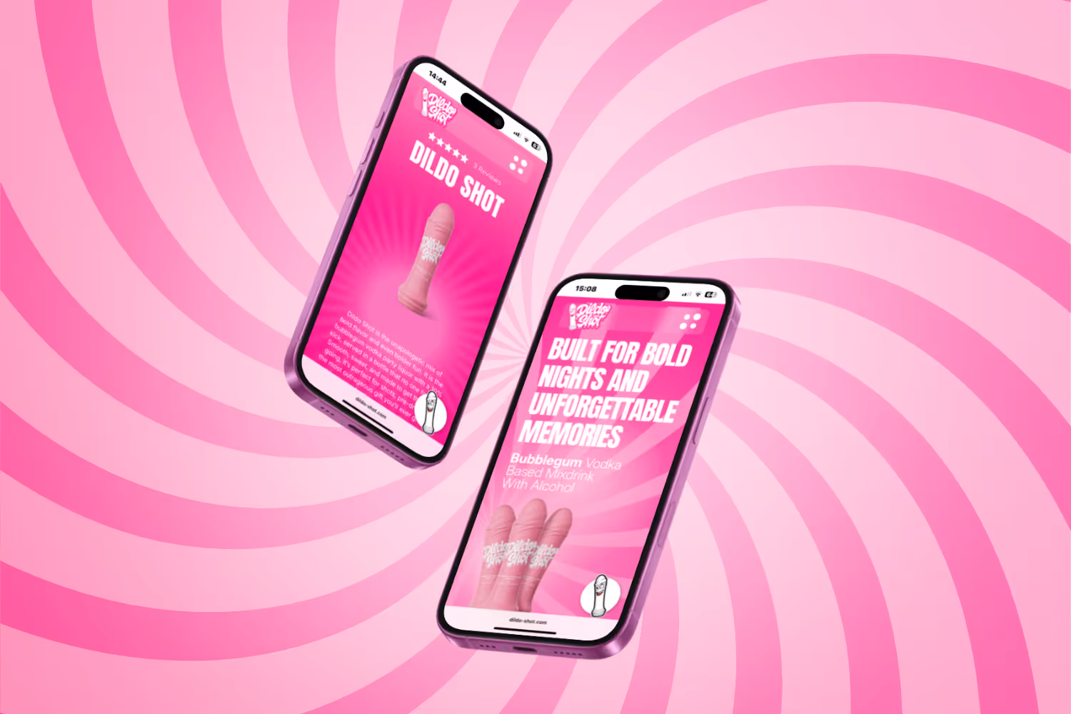 Dildo Shot website op twee telefoons