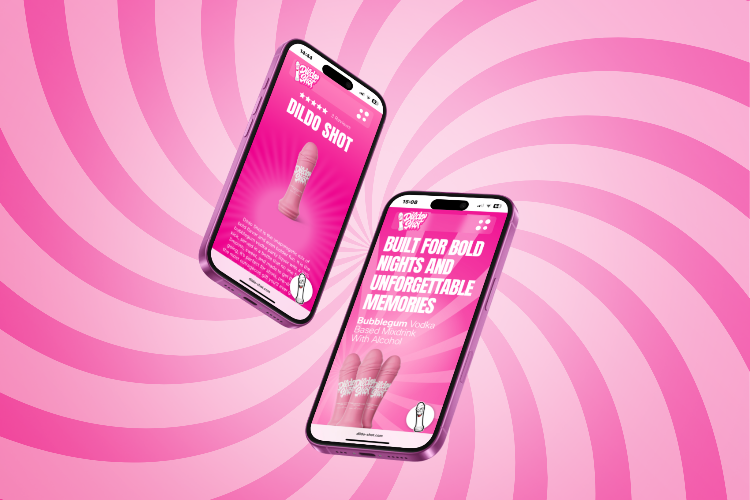 Dildo Shot website op twee telefoons