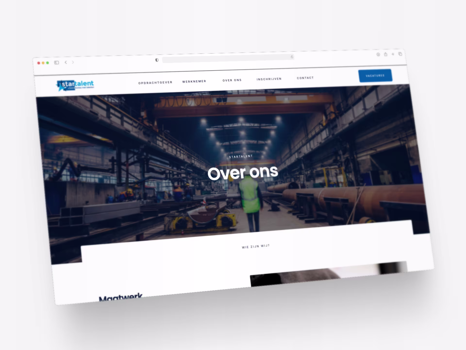 Website van Startalent, over ons pagina