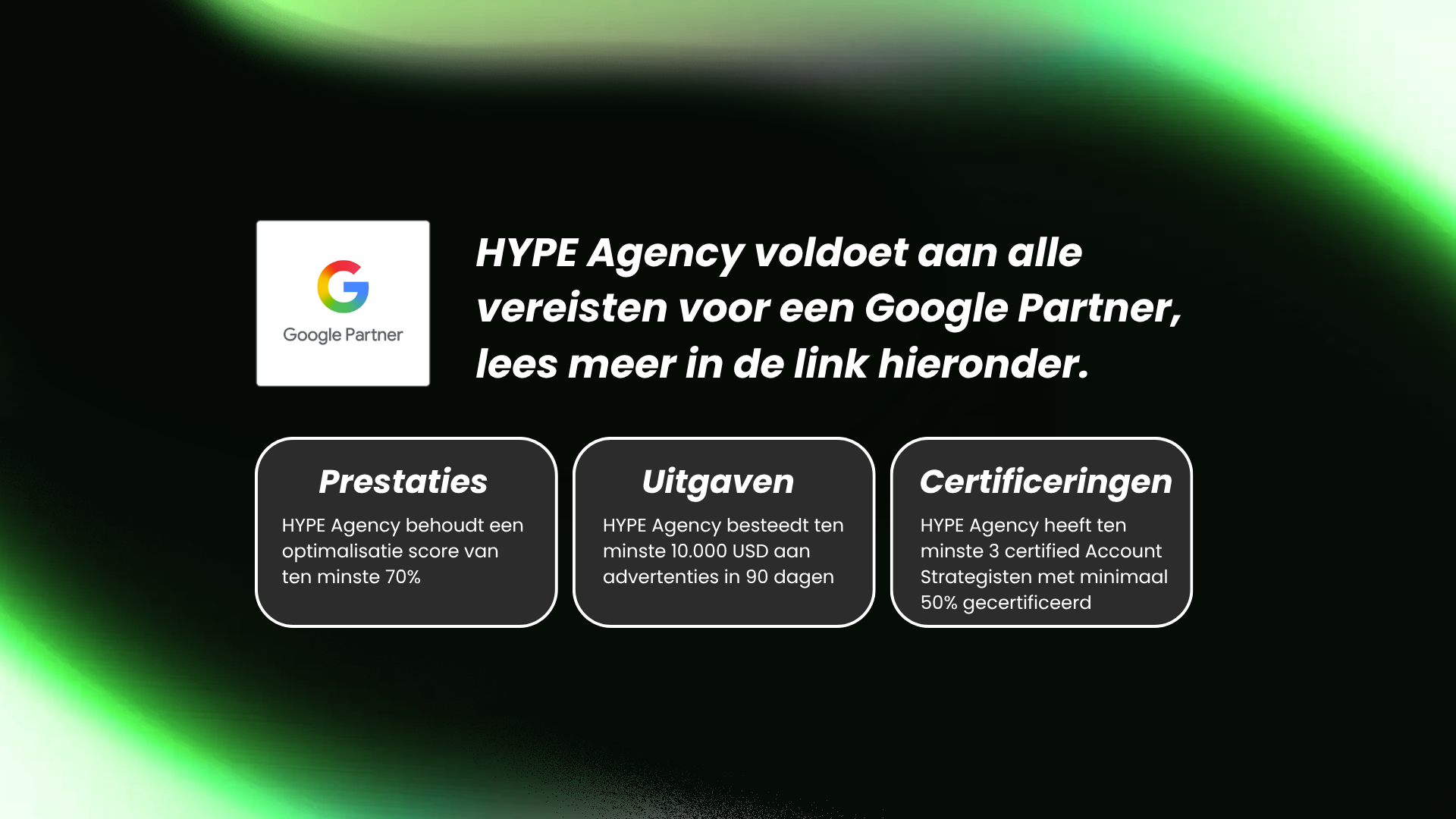 Infographic over de Google Partner status van HYPE Agency