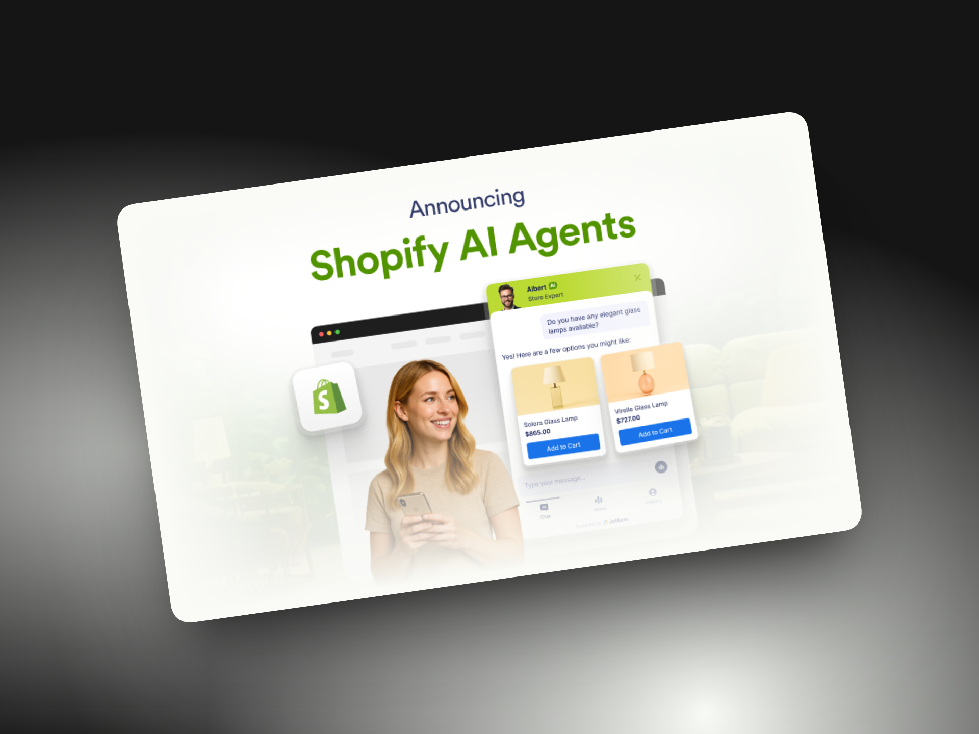 Aankondiging van Shopify over AI-agents die producten zoeken en afrekenen in een Shopify-webshop
