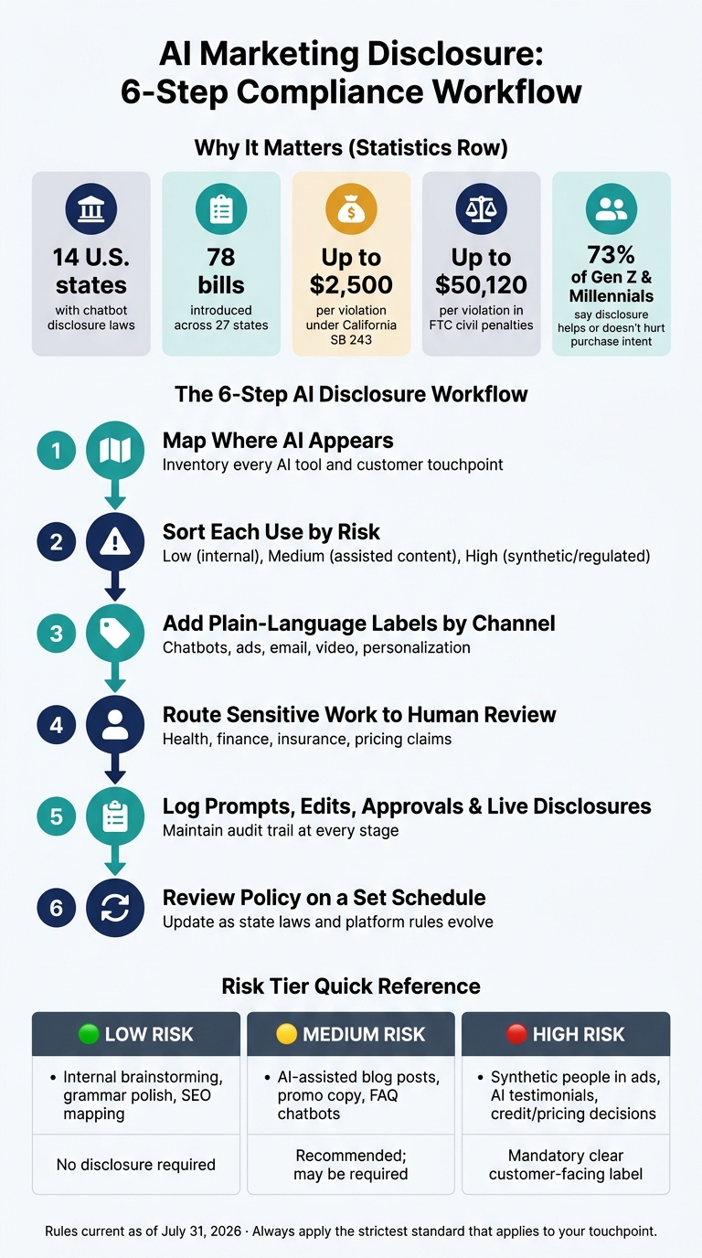 AI Marketing Disclosure: 6-Step Compliance Workflow