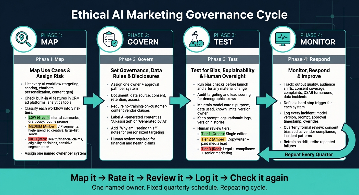 Ethical AI Marketing Checklist: 4-Step Governance Cycle