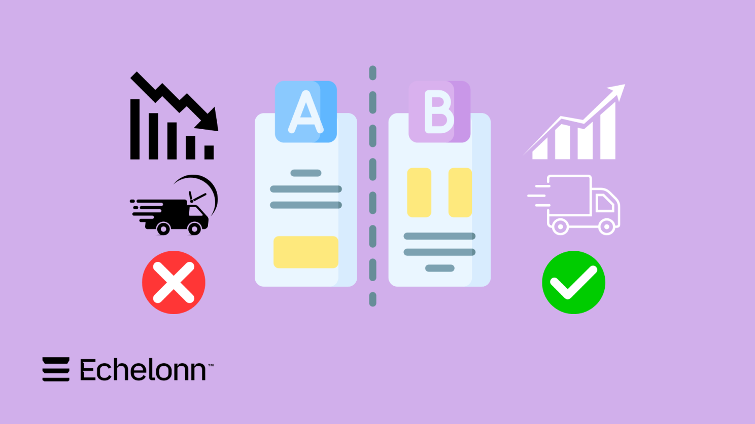 Side-by-side comparison of two product listings: one with poor shipping and low performance, the other with fast delivery and rising sales.