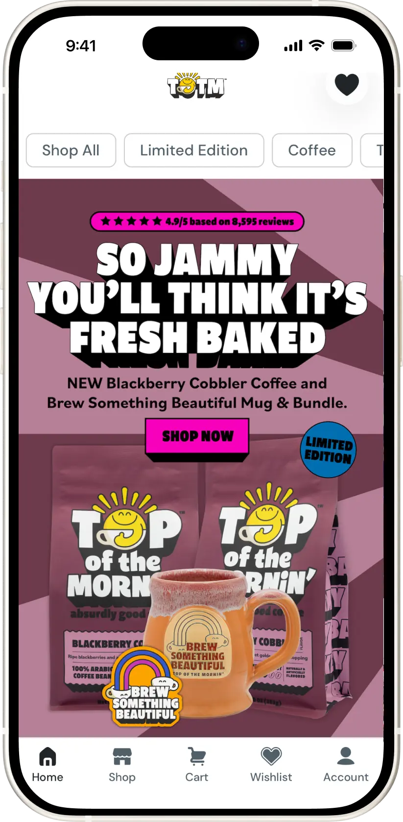 The Top of the Mornin’ app home screen on an iPhone