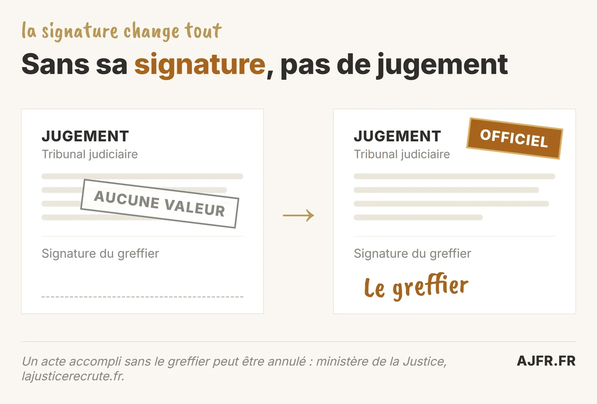 Sans la signature du greffier, un jugement n'a aucune valeur ; signé, il devient officiel