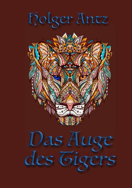 Ein farbenfroher Tigerkopf mit vielen Mustern.