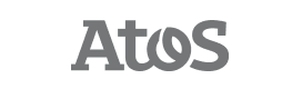Atos company logo with stylized text.