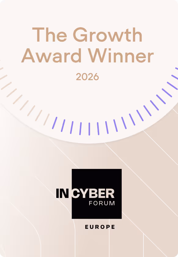 Badge reading 'The Growth Award Winner 2026' with InCyber Forum Europe logo below on a light beige background.