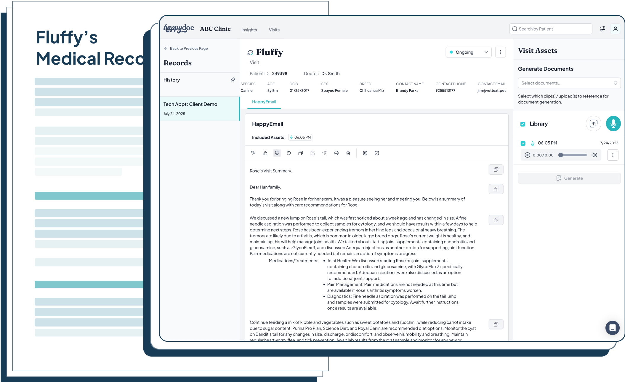 Scribe showing Fluffy's medical record