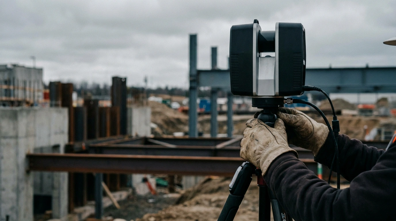 3D scanner on a tripod at a construction site