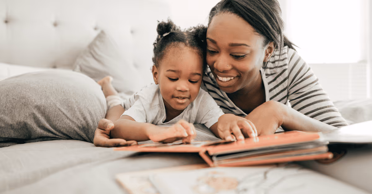 parent and toddler reading a story