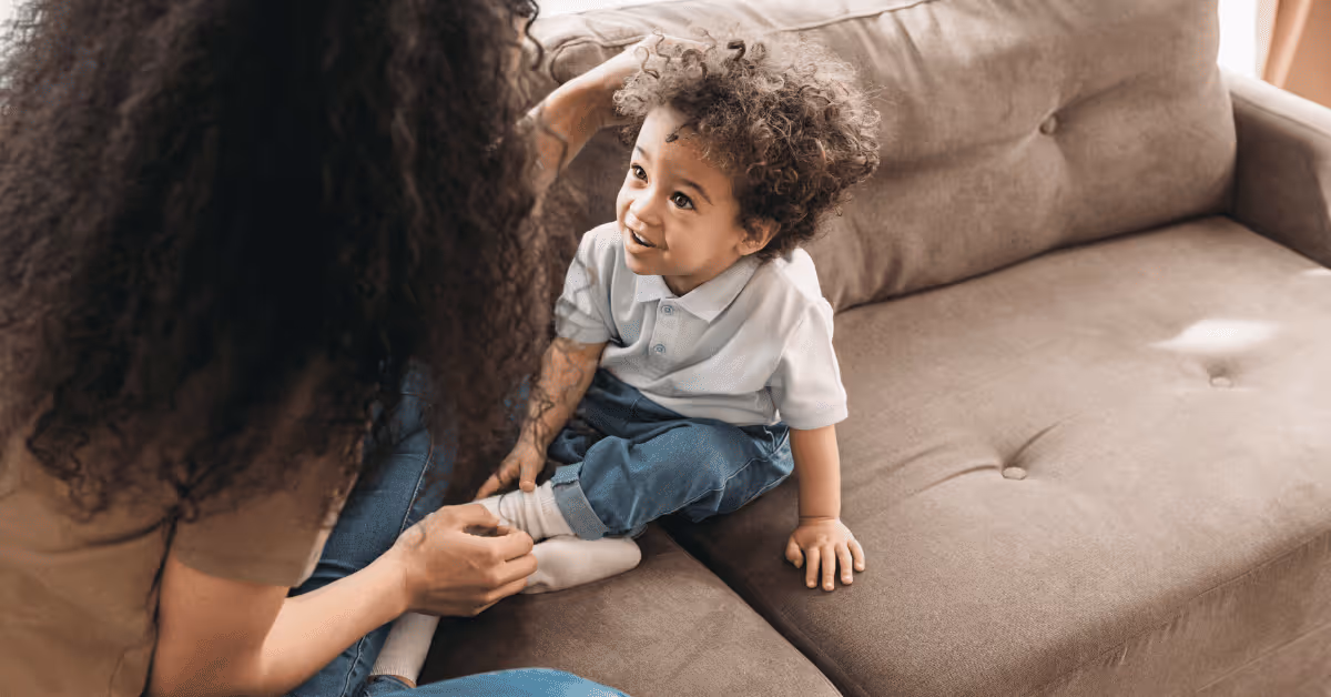 parent and toddler talking