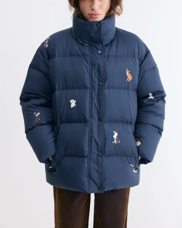 Пуховик короткий оверсайз с принтом DAISYKNIT