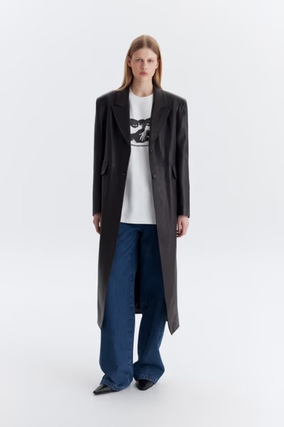 Кожаный тренч с хольнитеном YULIAWAVE