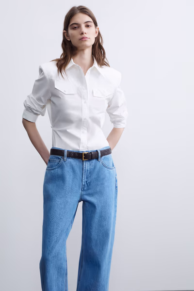 Приталенная рубашка с декоративными клапанами LIME