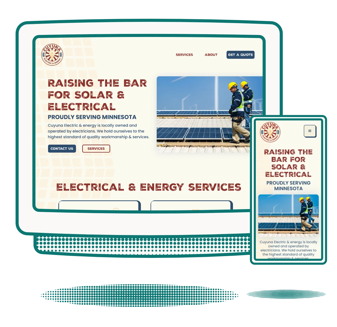 The desktop and mobile design for Cuyuna Electric and Energy - a web design and branding client of AMUX Designs.