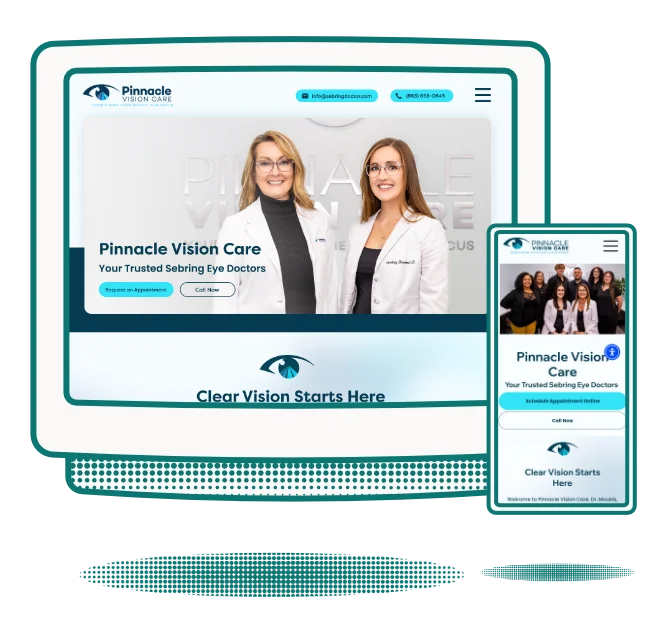 Pinnacle Vision Care's website design shown on desktop and mobile. 