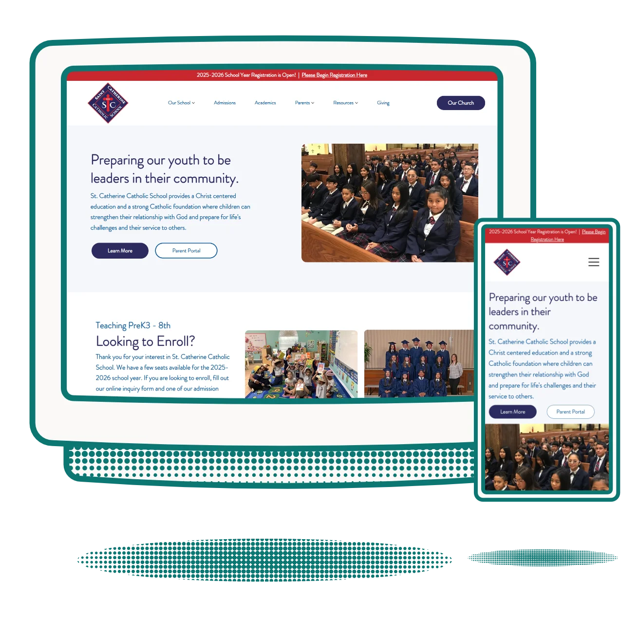 The desktop and mobile design for St. Catherine Catholic School. 