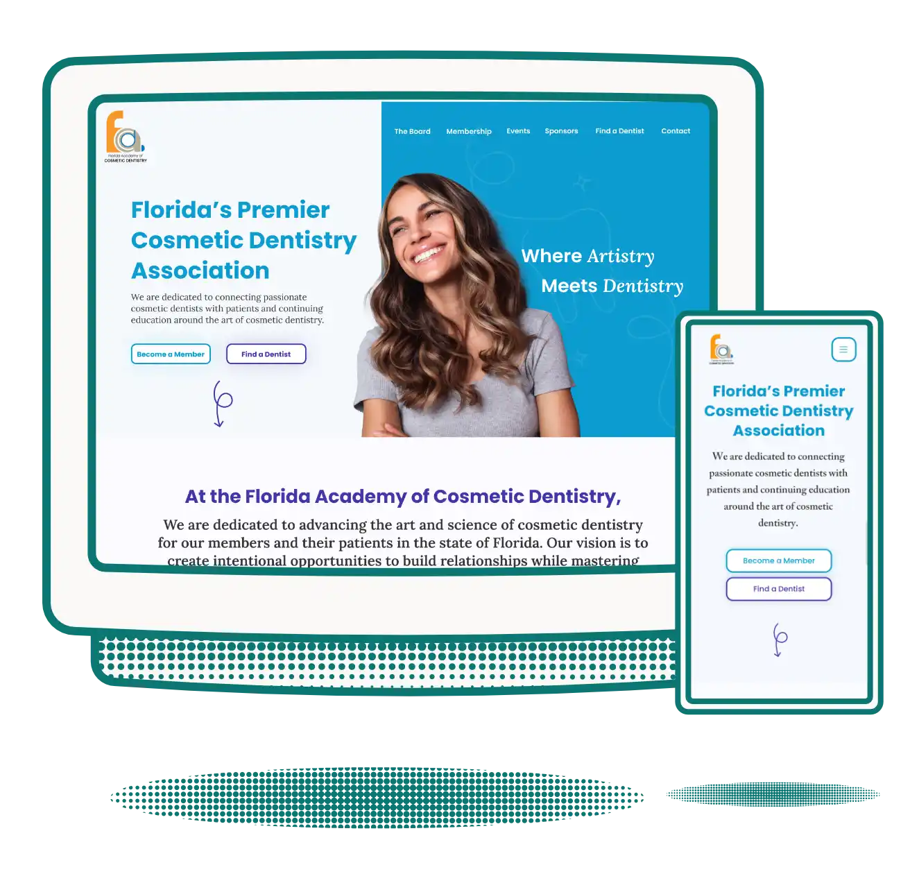 The new website design and brand for the Florida Academy of Cosmetic Dentistry. 