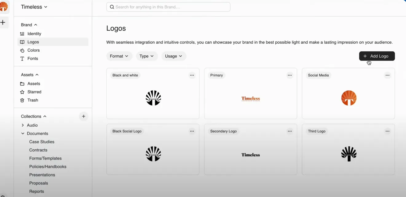 The DAM interface showing a "Logos" section