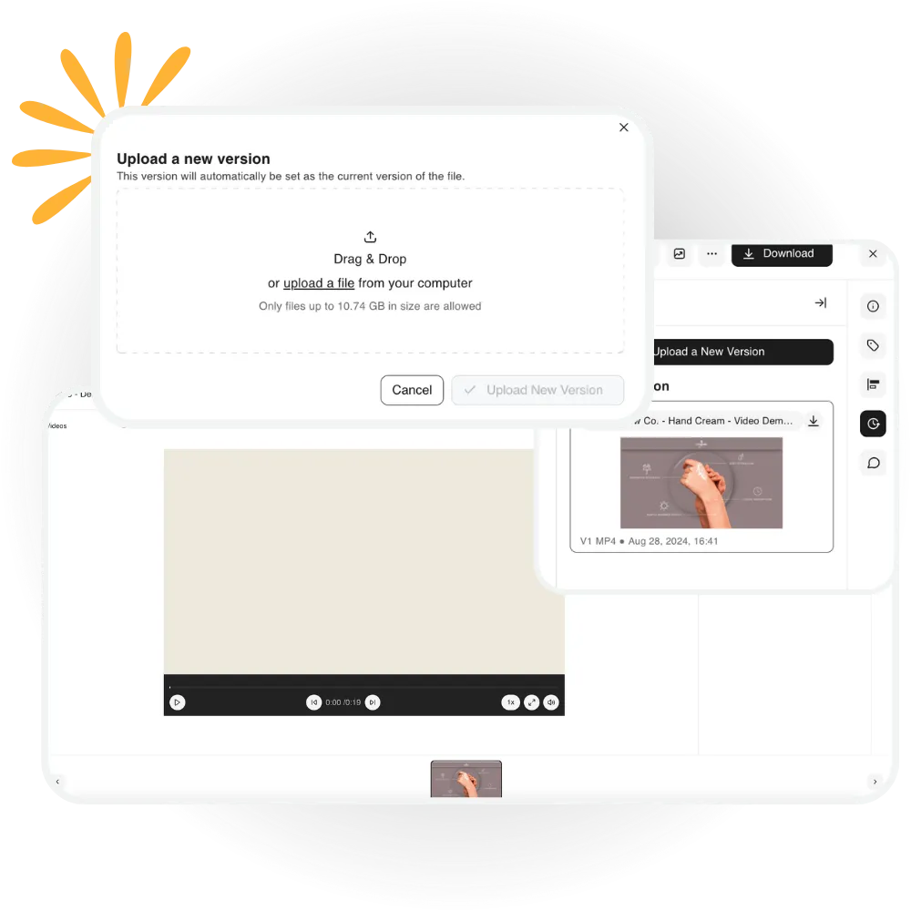 A "Upload a new version" pop-up