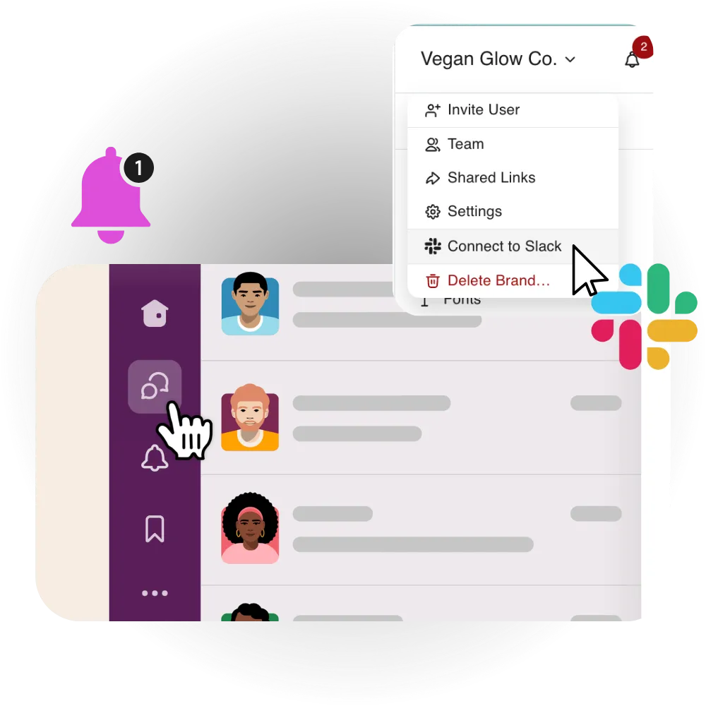 Brandlife screenshot of how it integrates with Slack for workplace communication
