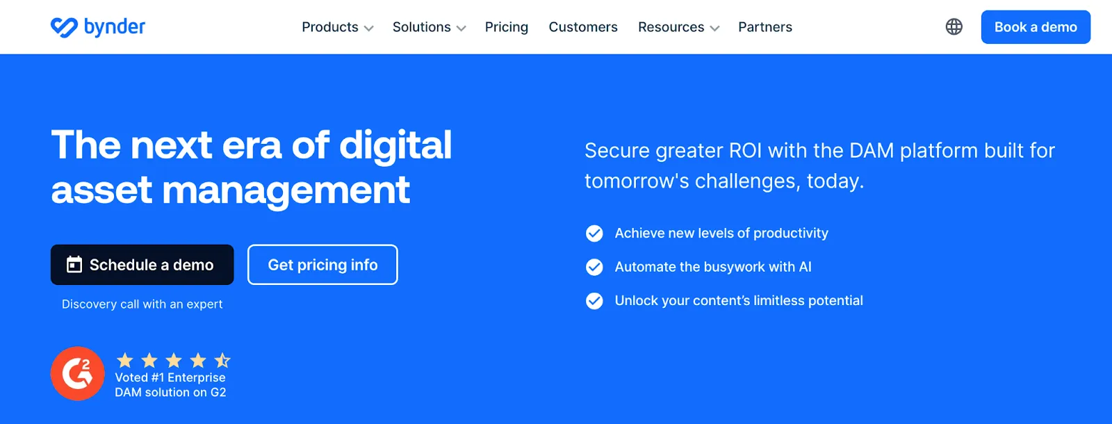 Bynder's home page screenshot