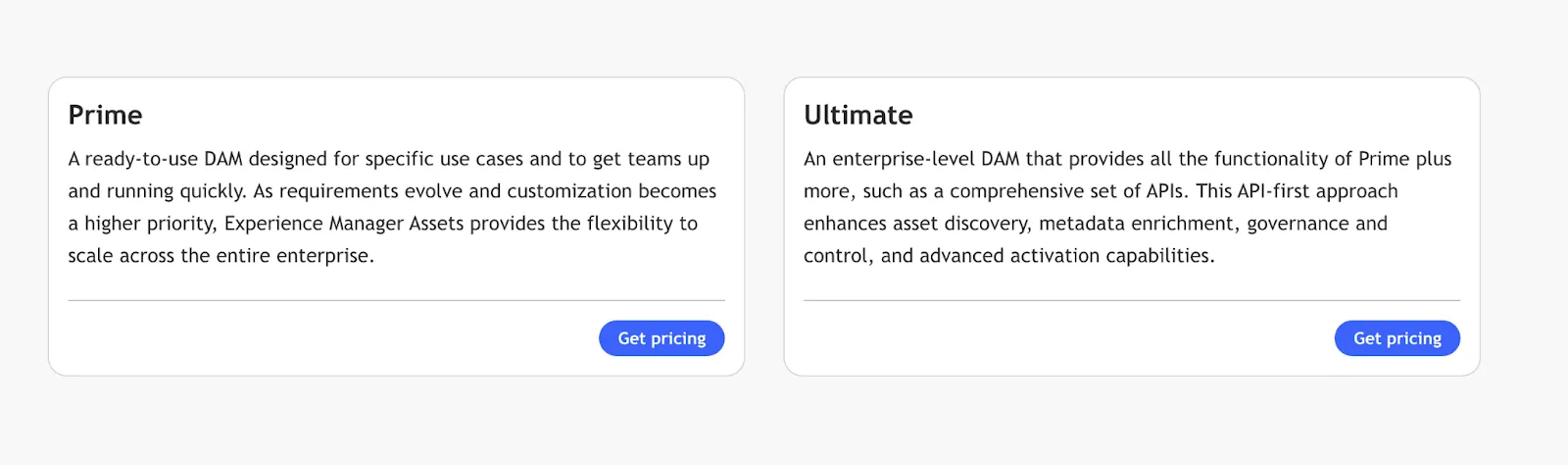 Adobe Experience Manager Pricing cost: Prime and Ultimate