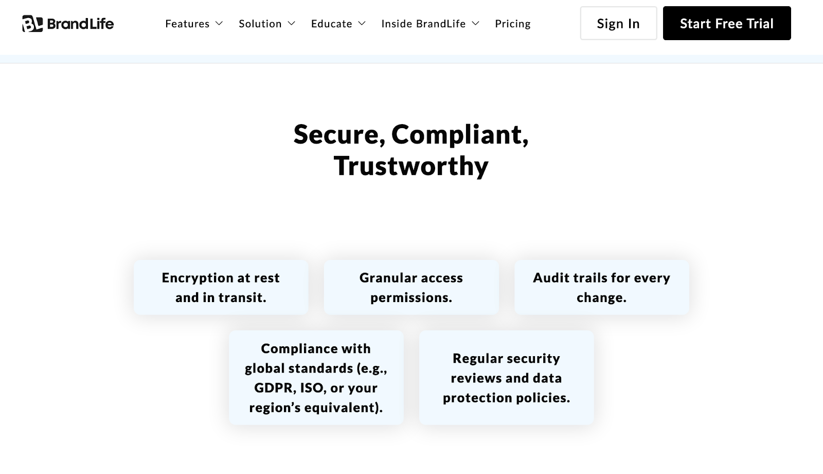 BrandLife’s security features screenshot