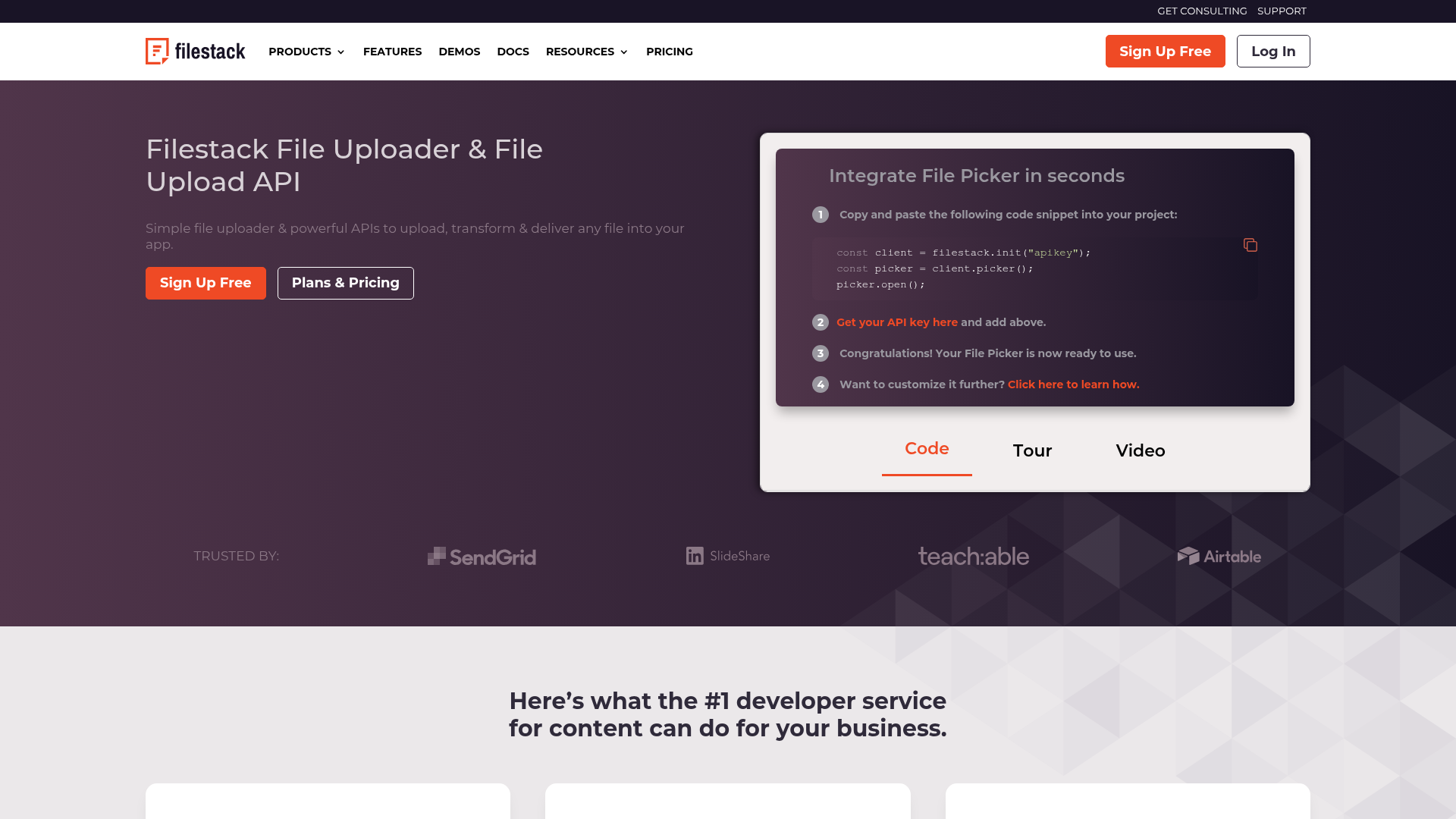 Filestack homepage