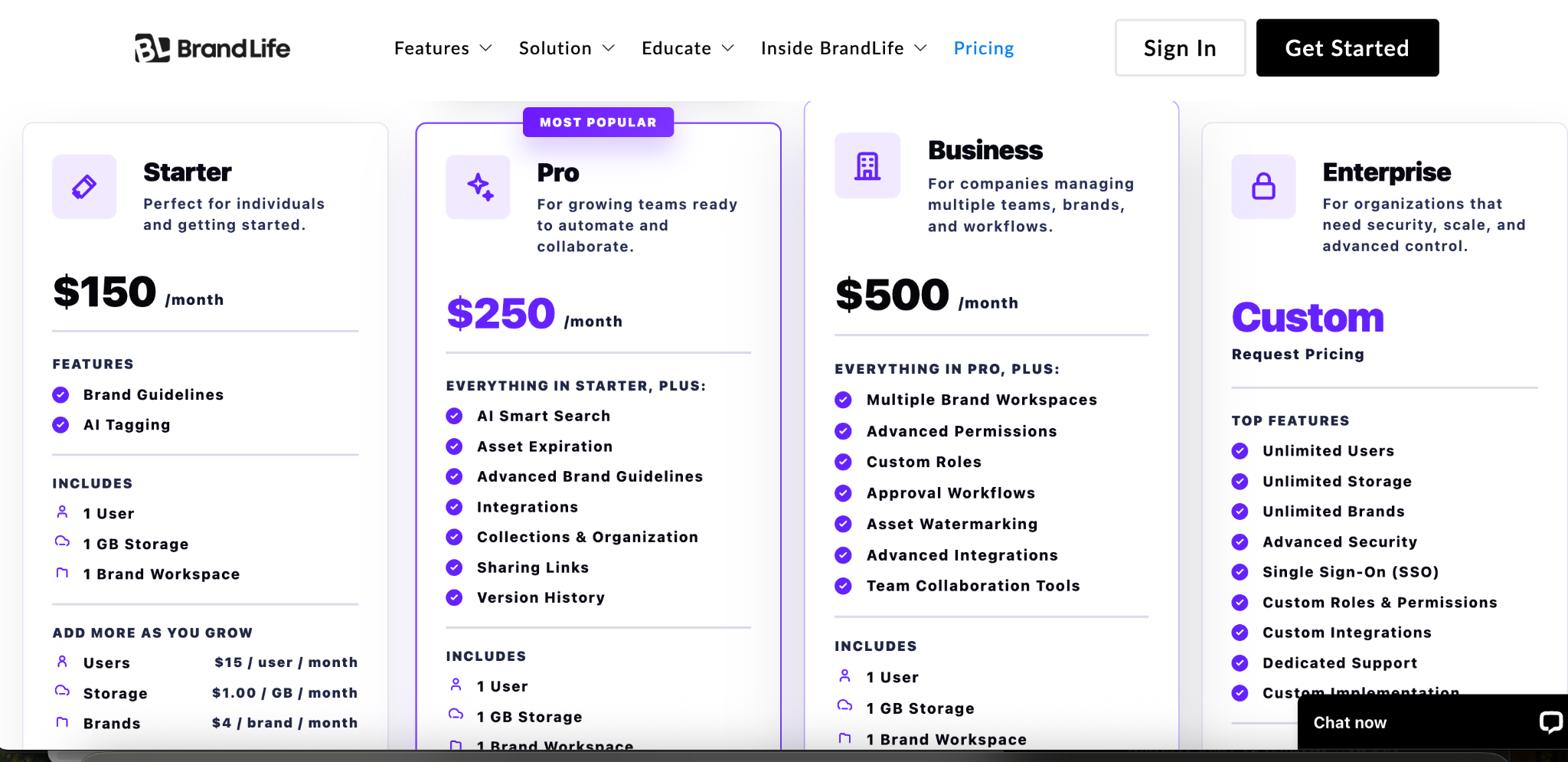 An image showing BrandLife's pricing plans