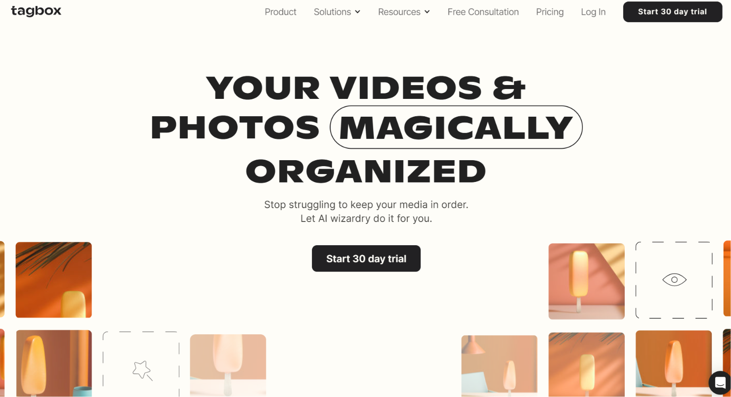 Screenshot of the Tagbox homepage featuring asset sharing tools.