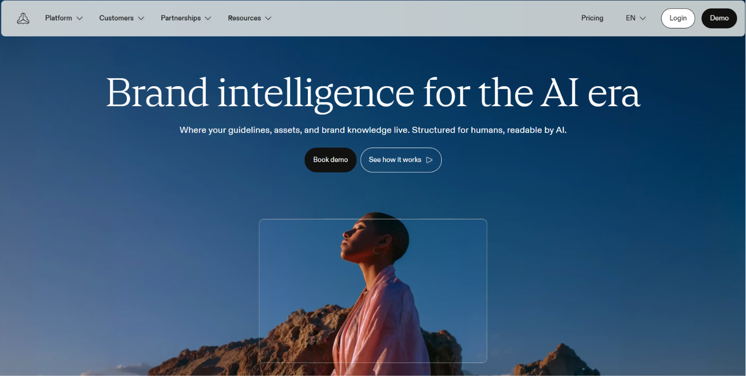 Screenshot of the Frontify homepage featuring interactive brand guidelines.