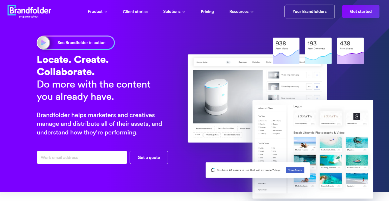 Screenshot of the Brandfolder homepage highlighting asset sharing