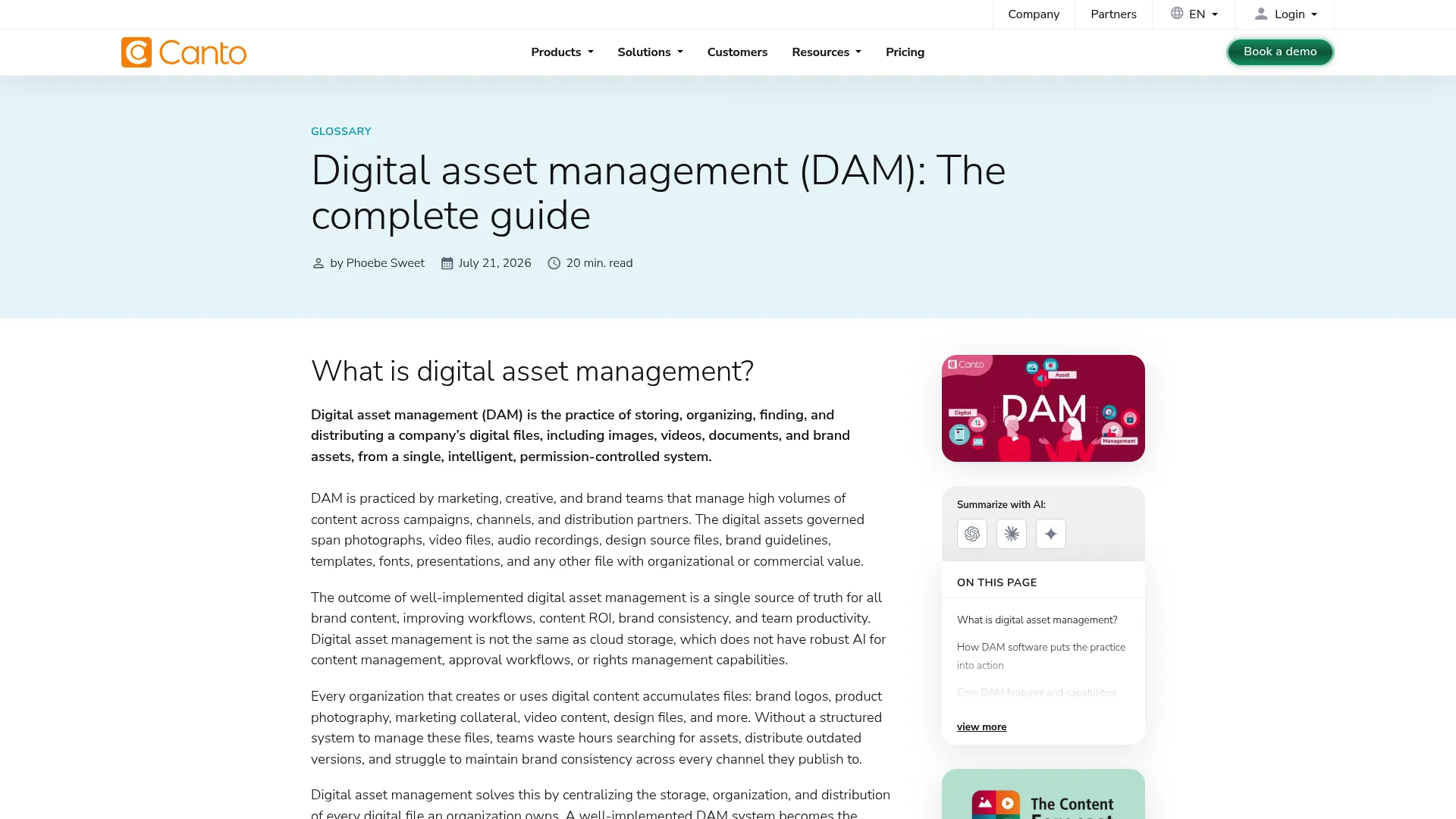 Canto digital asset management product page