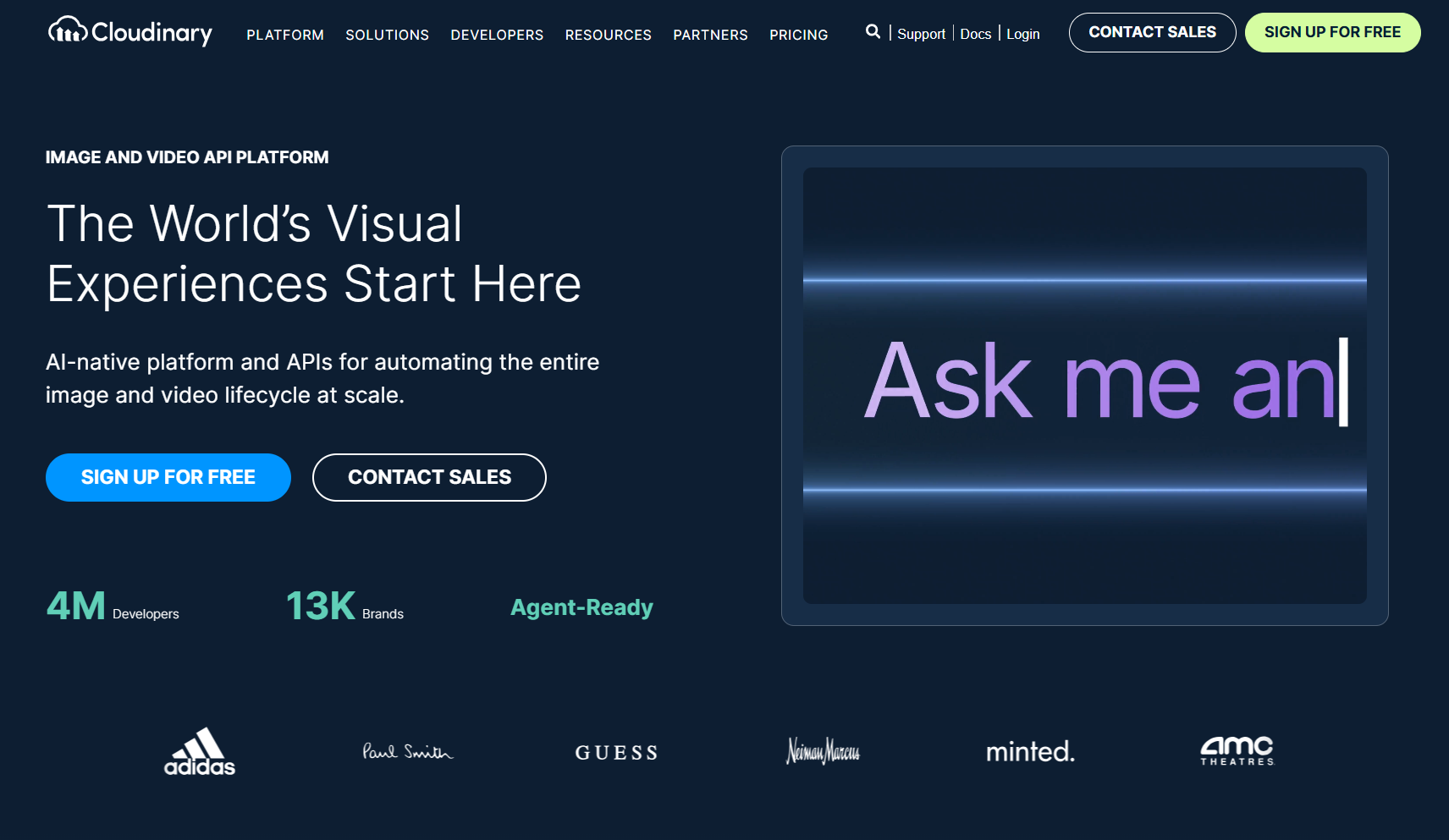 An image showing Cloudinary’s homepage