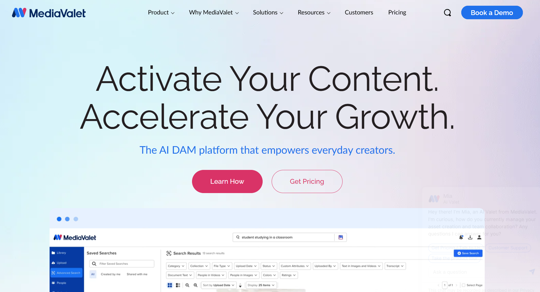 An image showing MediaValet’s homepage