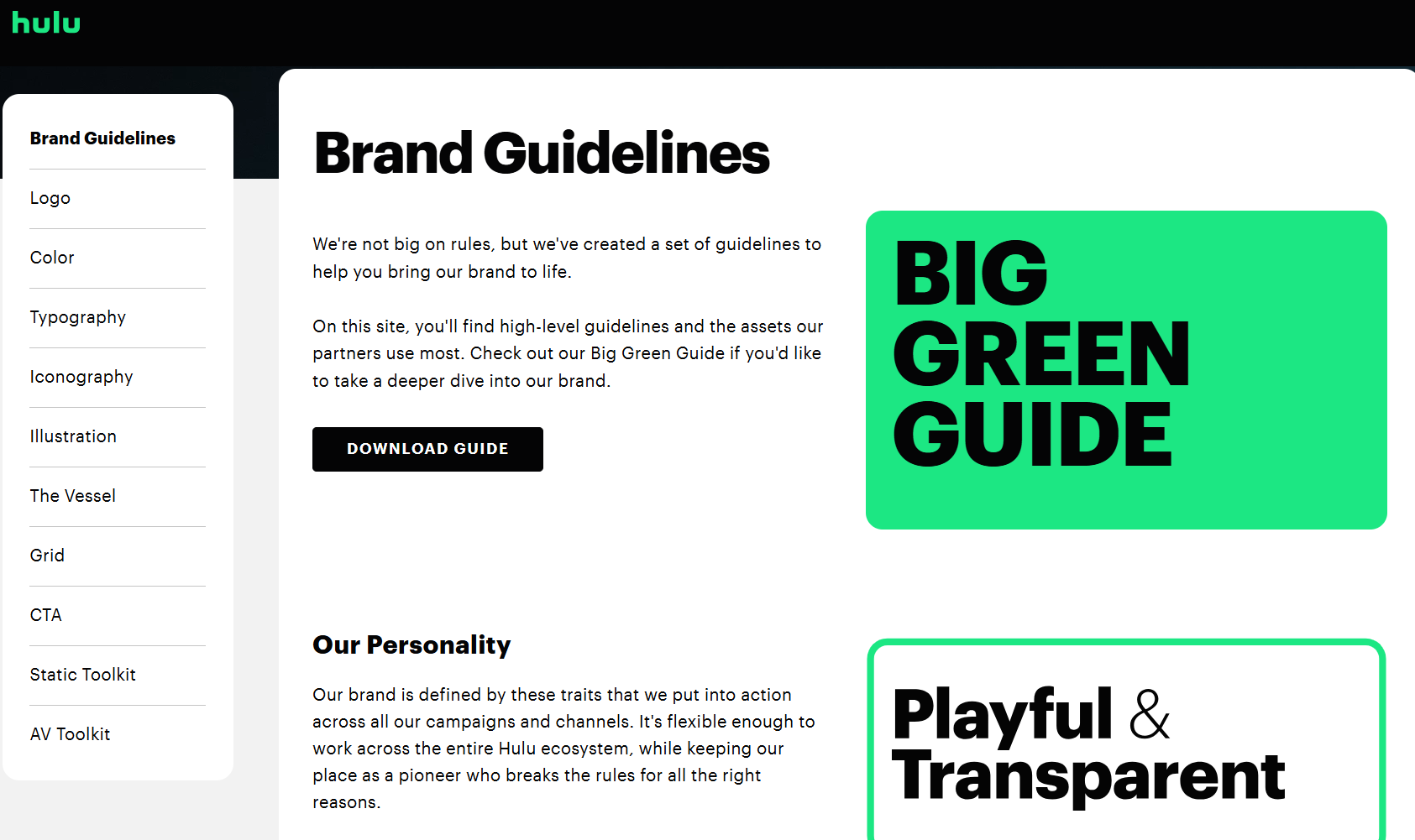An image showing Hulu’s brand guidelines
