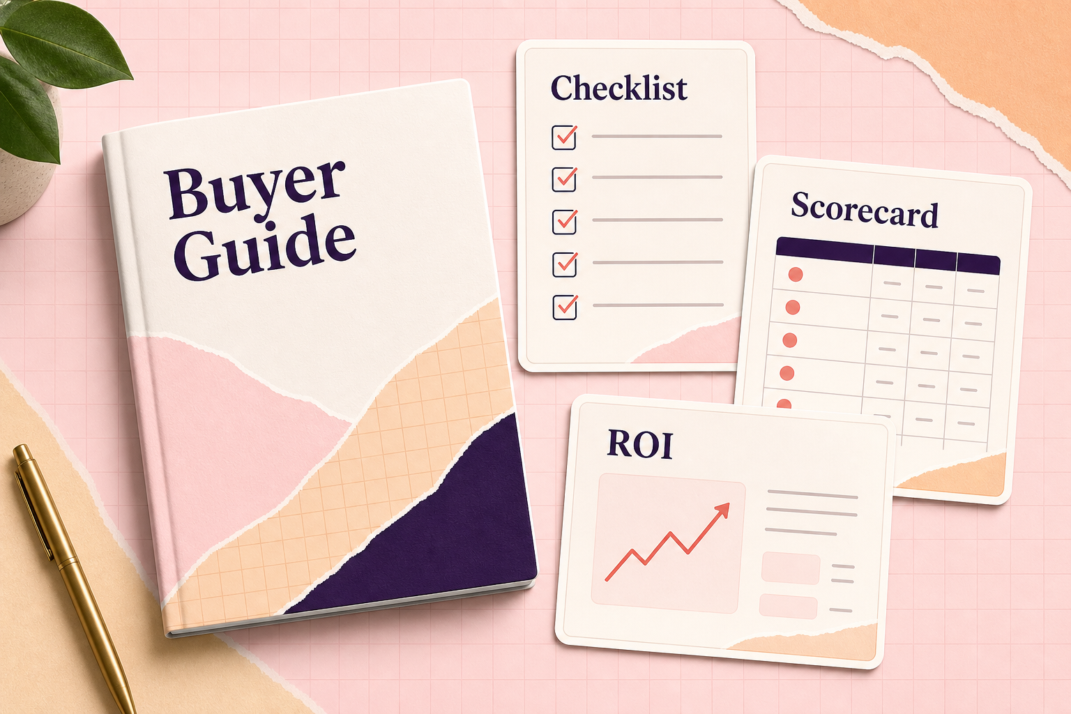 Digital Asset Management Buyer’s Guide cover with worksheet previews for checklist, scorecard, and ROI planning.