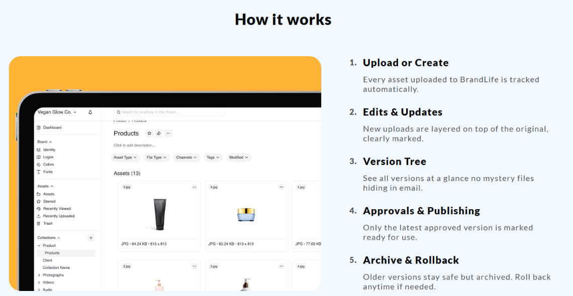 An image showing the version control feature in BrandLife
