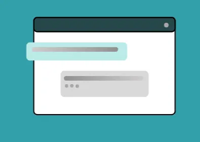 Illustration of a simplified computer browser window with minimal text boxes on a teal background.